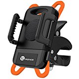 TaoTronics Bike Phone Mount Bicycle Holder, Universal Cradle Clamp for iOS Android Smartphone, Boating GPS, Other Devices, with One-button Released, 360 Degrees Rotatable, Rubber Strap - Black